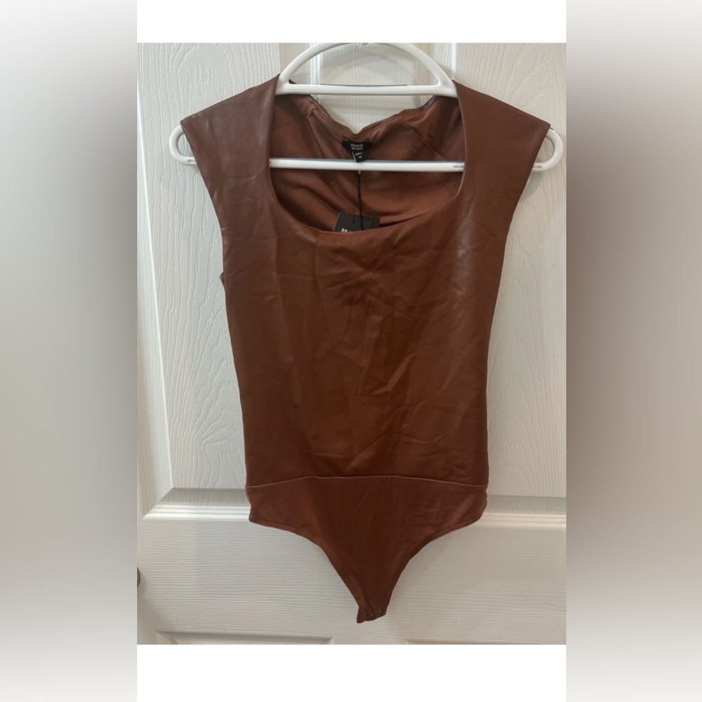 Express Faux-Leather Bodysuit in Brown